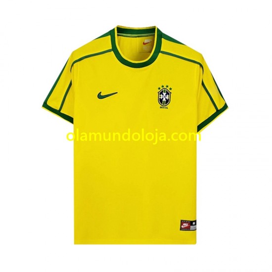 Camisola Brasil Retro Homem Equipamento Primeiro 1998 Manga Curta